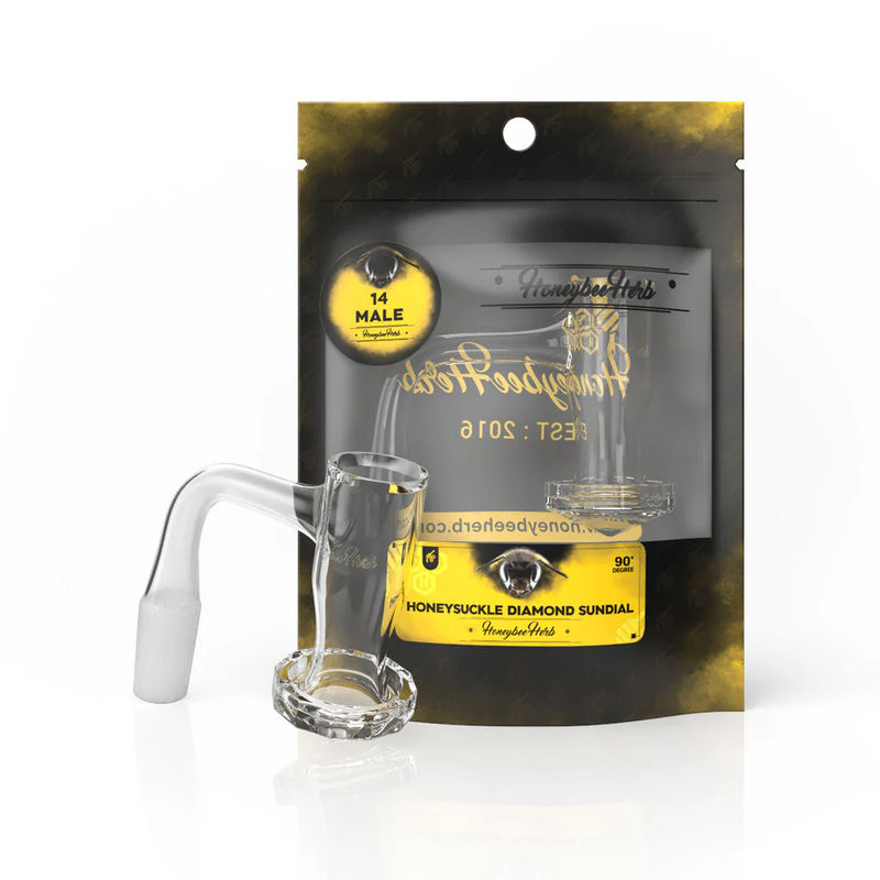 Honeybee Herb Black Line Quartz Bangers - All Joint Options - Size:14mm - Joint:Male - Style:Honeysuckle Diamond Sundial