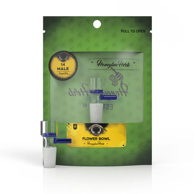 Honeybee Herb Green Line Snowflake Screen Bowl Piece - 14mm Male - Color:Blue