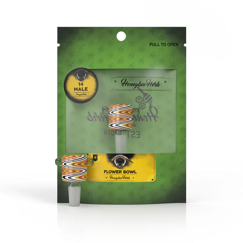 Honeybee Herb Green Line Swirl Bowl Piece - 14mm Male - Color:Orange