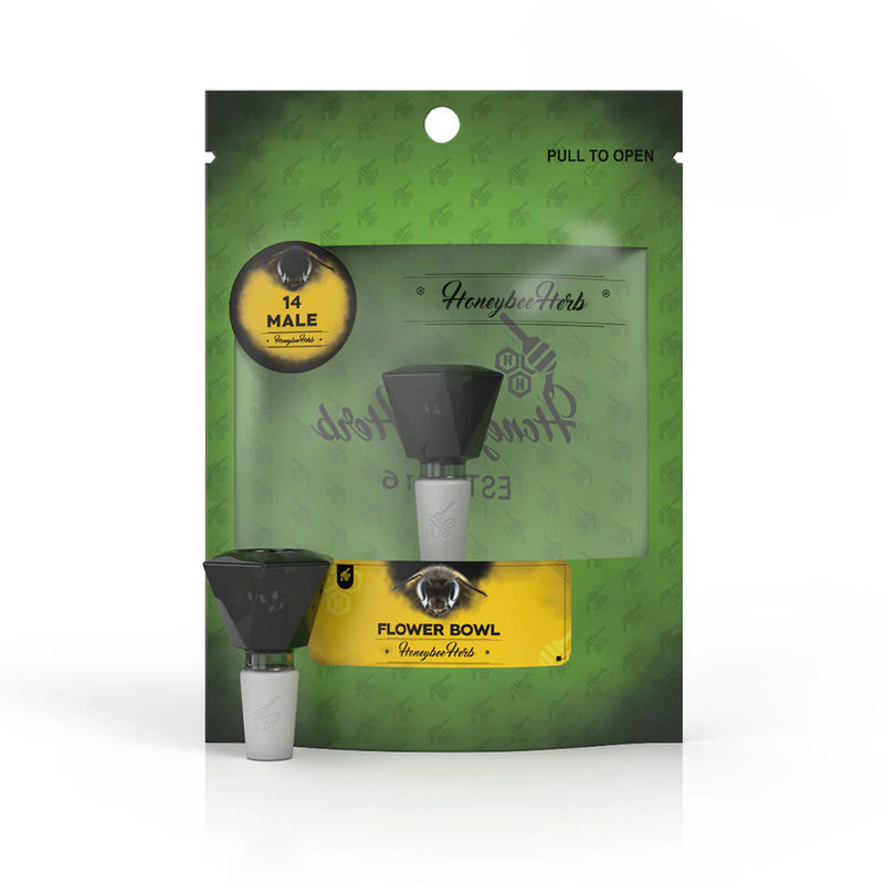 Honeybee Herb Green Line Gemstone Bowl Piece - 14mm Male - Color:Black