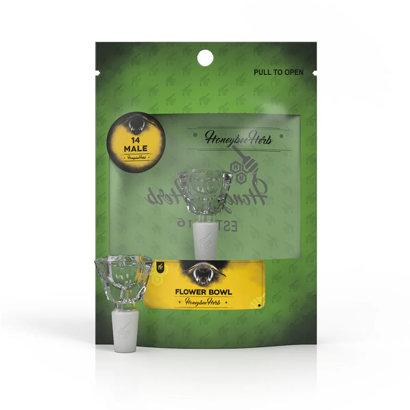 Honeybee Herb Green Line Gemstone Bowl Piece - 14mm Male - Color:Clear