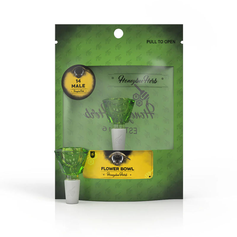 Honeybee Herb Green Line Gemstone Bowl Piece - 14mm Male - Color:Green