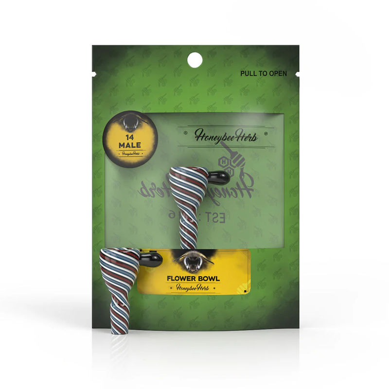 Honeybee Herb Green Line Wig Wag Bowl - 14mm Male - Color:Blue/Red