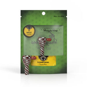 Honeybee Herb Green Line Wig Wag Bowl - 14mm Male - Color:Red/White