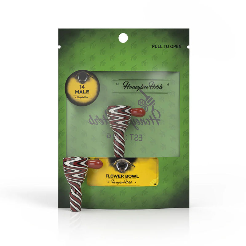 Honeybee Herb Green Line Wig Wag Bowl - 14mm Male - Color:Red/White