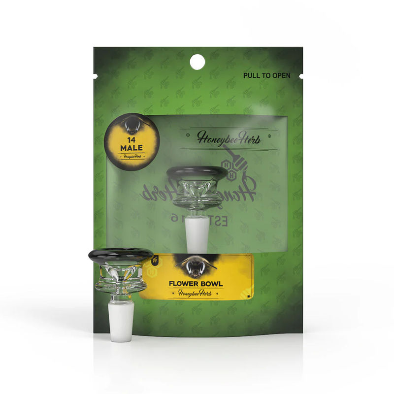Honeybee Herb Green Line Caldera Bowl Piece - 14mm Male - Color:Black
