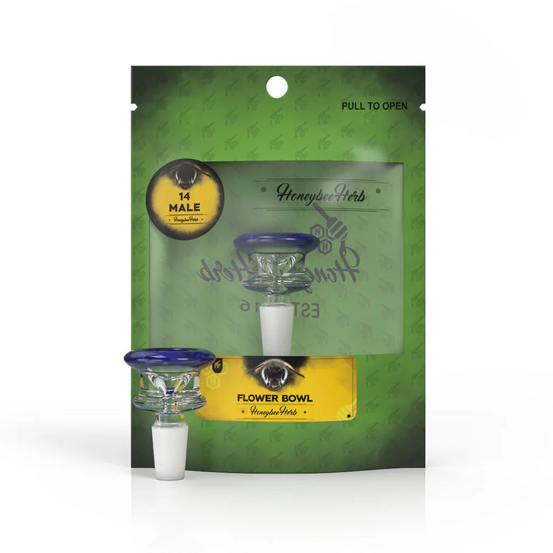 Honeybee Herb Green Line Caldera Bowl Piece - 14mm Male - Color:Blue