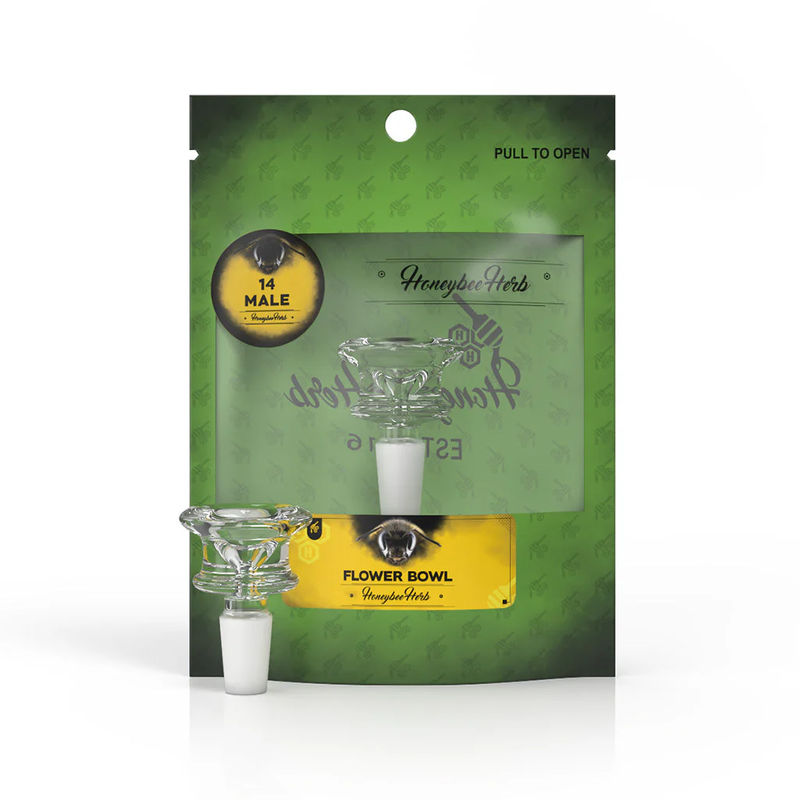 Honeybee Herb Green Line Caldera Bowl Piece - 14mm Male - Color:Clear