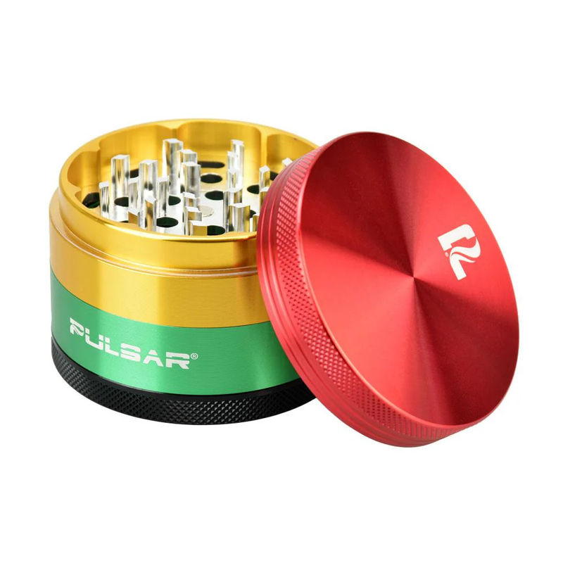 Pulsar 2" Hard Top 4-Piece Grinder - Color:Rasta