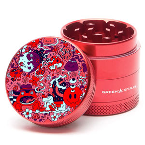 Green Star Creature Small 4-Piece Grinder - Style:Trippy Drippy - Color:Red