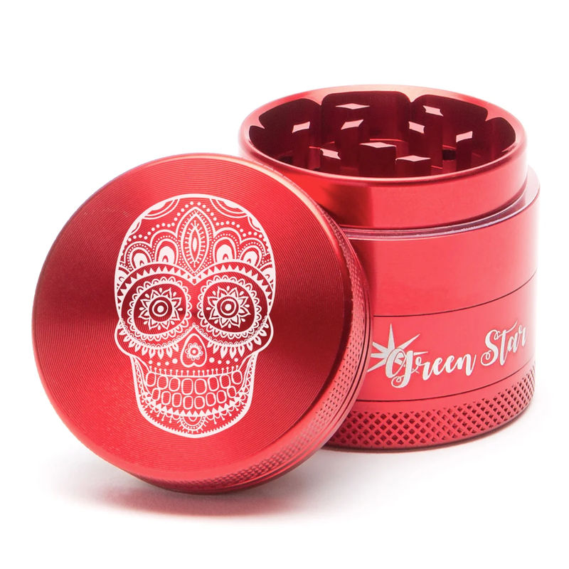 Green Star Creature Small 4-Piece Grinder - Style:Skull - Color:Red