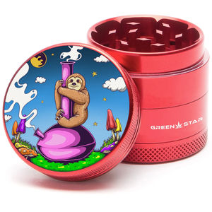 Green Star Creature Small 4-Piece Grinder - Style:Sloth Bong - Color:Red