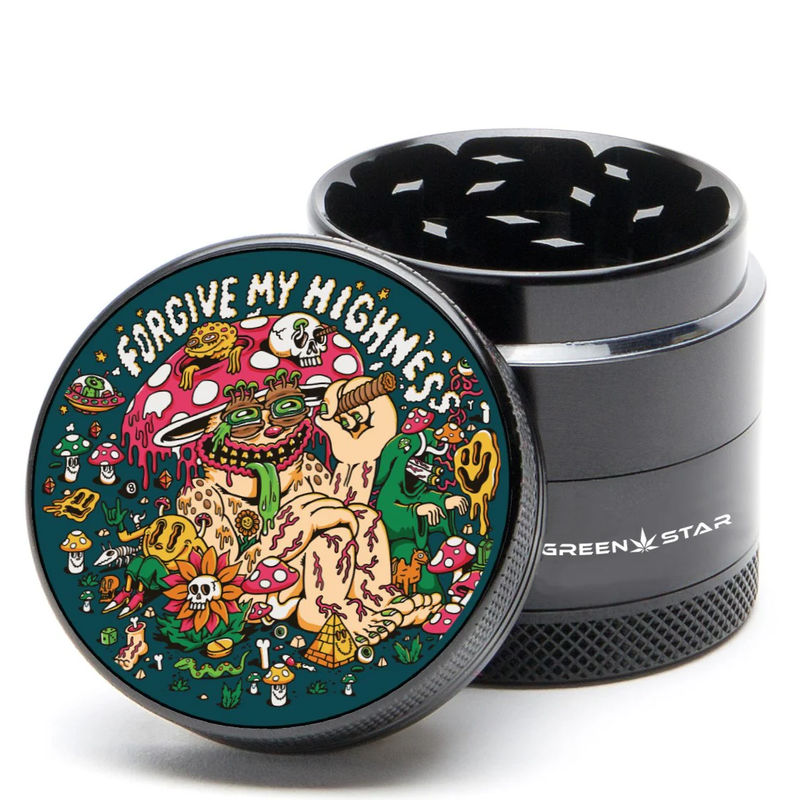 Green Star Creature Small 4-Piece Grinder - Style:Forgive My Highness - Color:Black