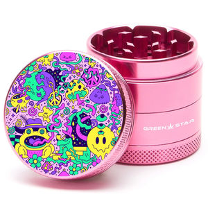 Green Star Creature Small 4-Piece Grinder - Style:Trippy Drippy - Color:Pink