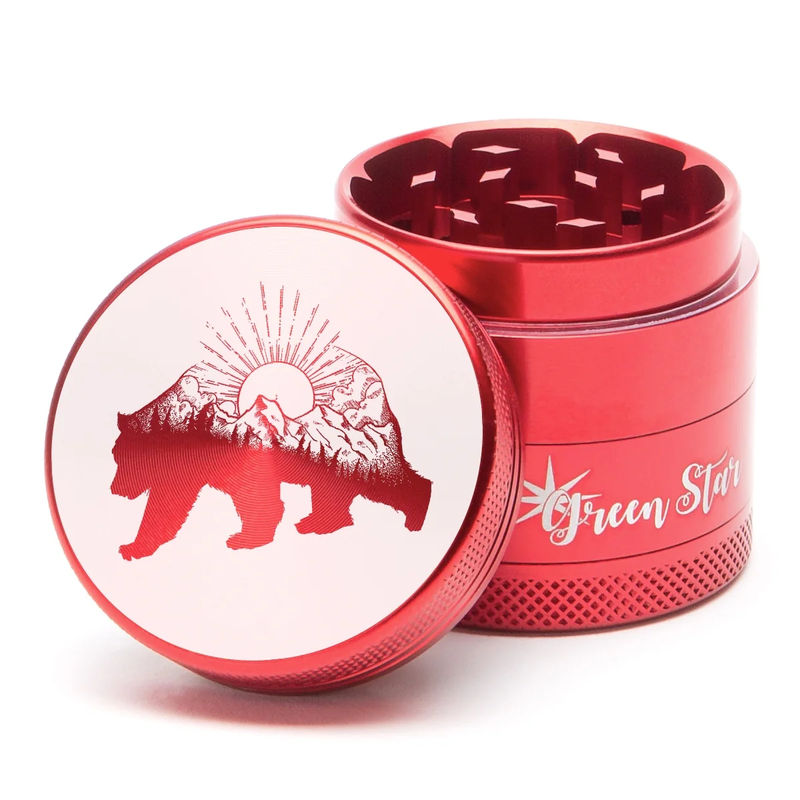 Green Star Creature Small 4-Piece Grinder - Style:Bear Mountain - Color:Red