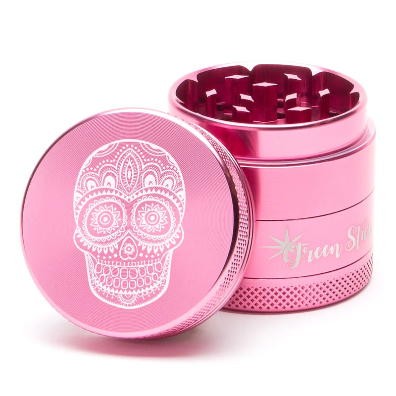 Green Star Creature Small 4-Piece Grinder - Style:Skull - Color:Pink