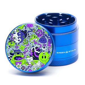 Green Star Creature Small 4-Piece Grinder - Style:Trippy Drippy - Color:Blue