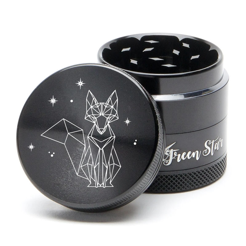 Green Star Creature Small 4-Piece Grinder - Style:Fancy Fox - Color:Black