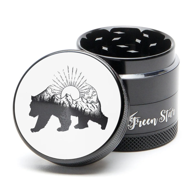Green Star Creature Small 4-Piece Grinder - Style:Bear Mountain - Color:Black