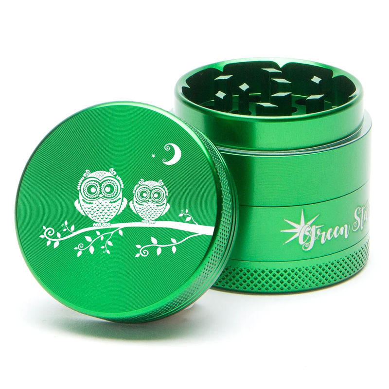Green Star Creature Small 4-Piece Grinder - Style:Double Owls - Color:Green