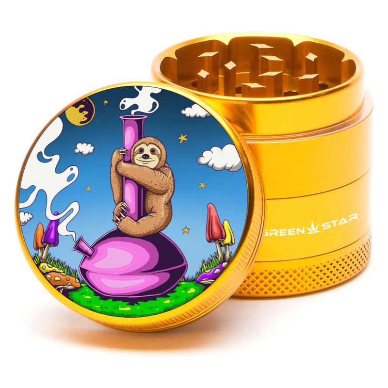 Green Star Creature Small 4-Piece Grinder - Style:Sloth Bong - Color:Gold