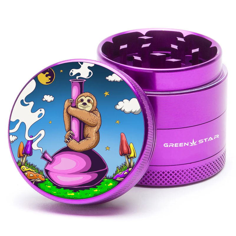 Green Star Creature Small 4-Piece Grinder - Style:Sloth Bong - Color:Purple