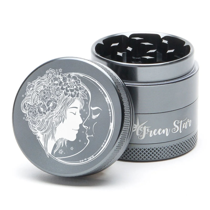 Green Star Creature Small 4-Piece Grinder - Style:Fairy Moon - Color:Grey