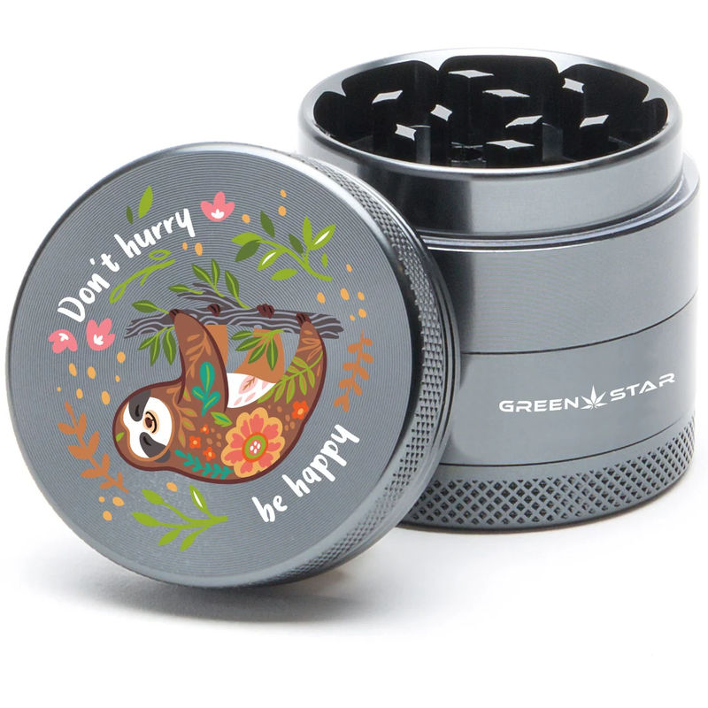 Green Star Creature Small 4-Piece Grinder - Style:Don't Hurry - Color:Grey