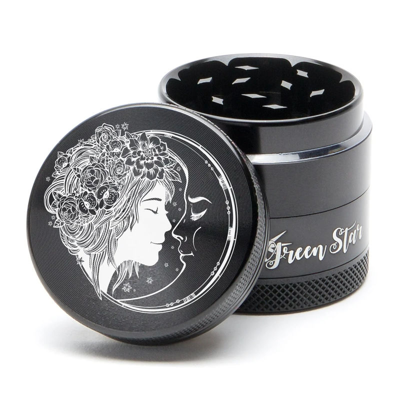 Green Star Creature Small 4-Piece Grinder - Style:Fairy Moon - Color:Black