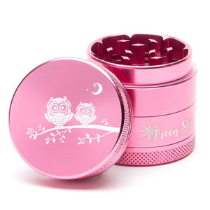 Green Star Creature Small 4-Piece Grinder - Style:Double Owls - Color:Pink