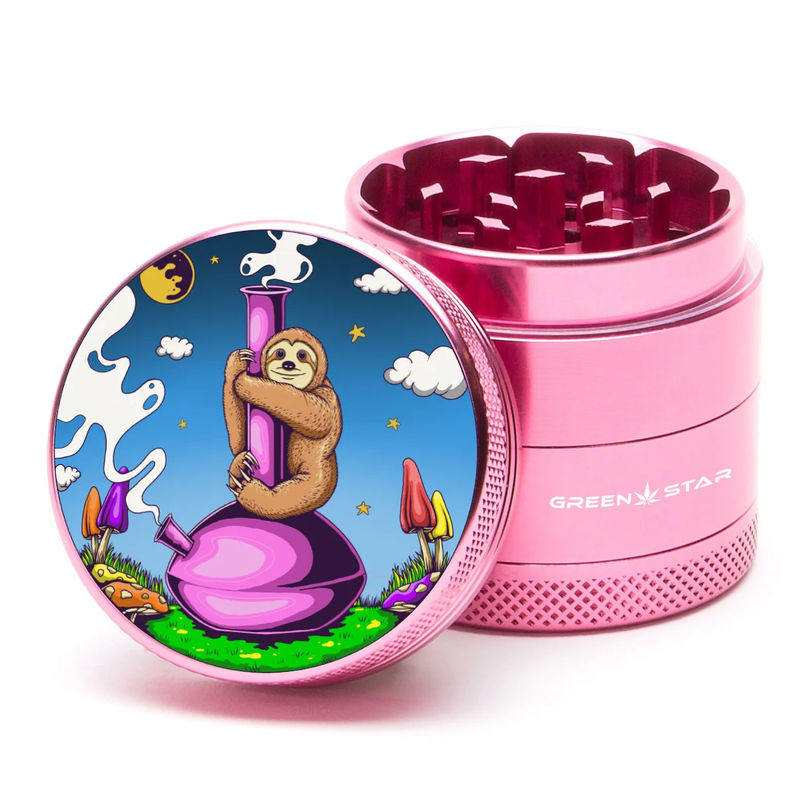 Green Star Creature Small 4-Piece Grinder - Style:Sloth Bong - Color:Pink