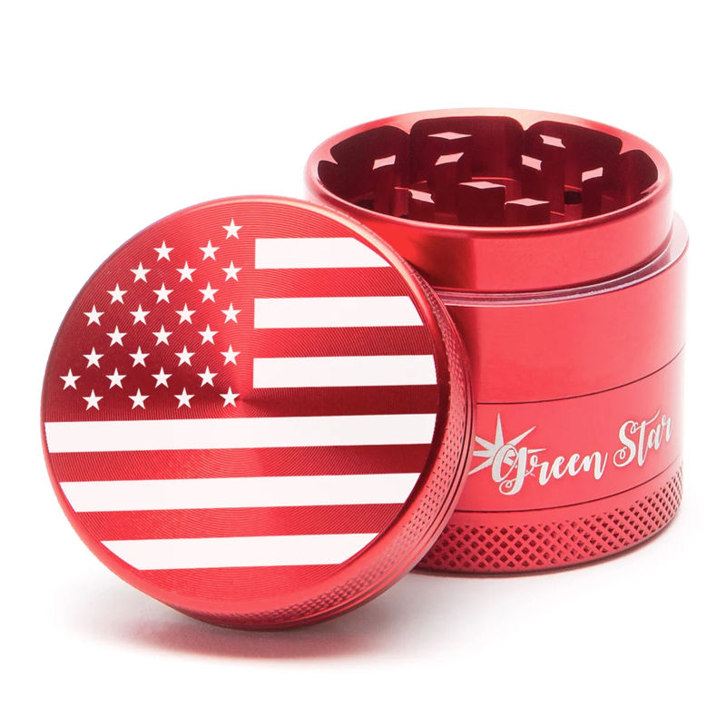 Green Star Novelty Small 4-Piece Grinder - Style:American Flag - Color:Red