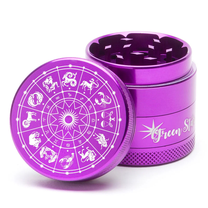 Green Star Novelty Small 4-Piece Grinder - Style:Horoscope - Color:Purple