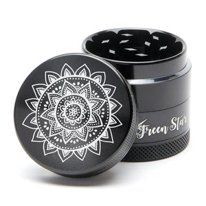 Green Star Novelty Small 4-Piece Grinder - Style:Mandala - Color:Black