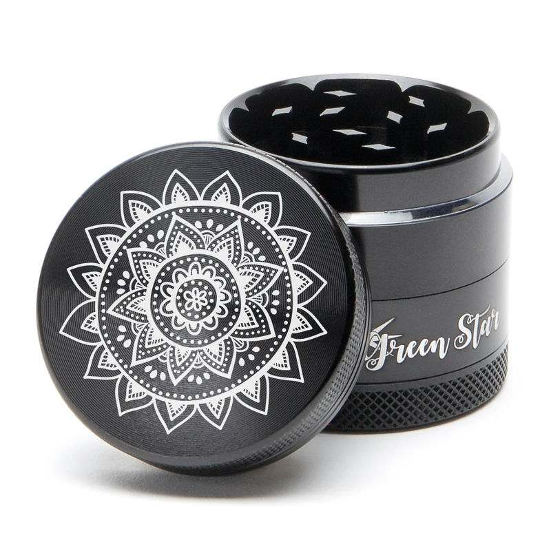 Green Star Novelty Small 4-Piece Grinder - Style:Mandala - Color:Black