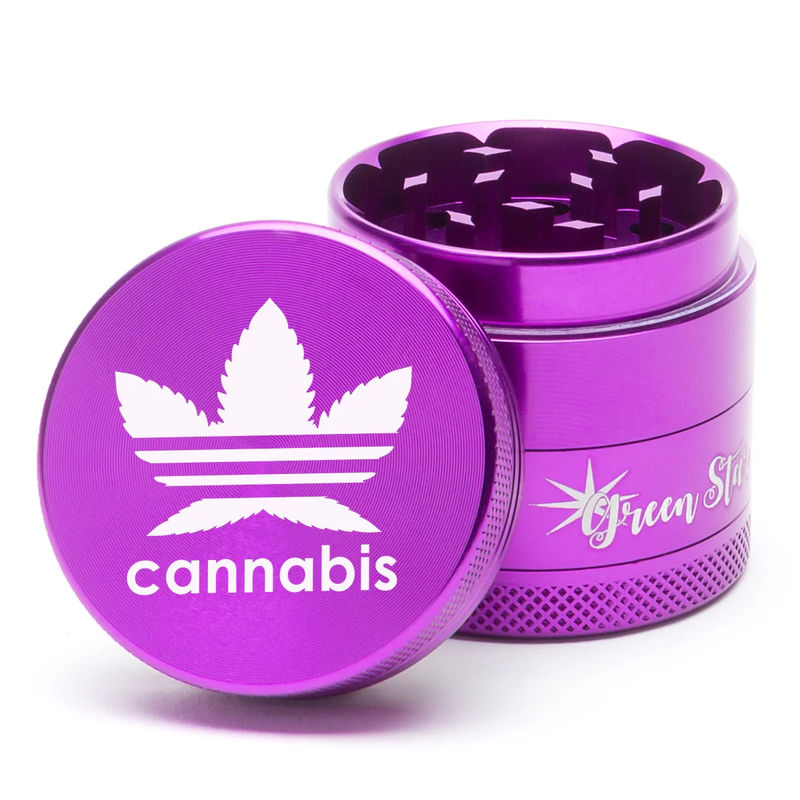 Green Star Novelty Small 4-Piece Grinder - Style:Cannabis - Color:Purple