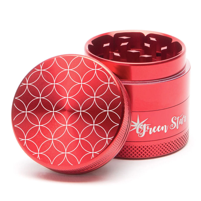 Green Star Novelty Small 4-Piece Grinder - Style:Circles - Color:Red