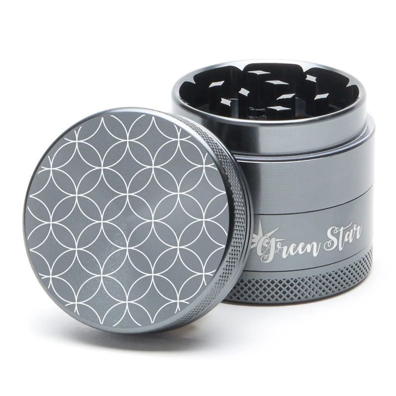 Green Star Novelty Small 4-Piece Grinder - Style:Circles - Color:Grey