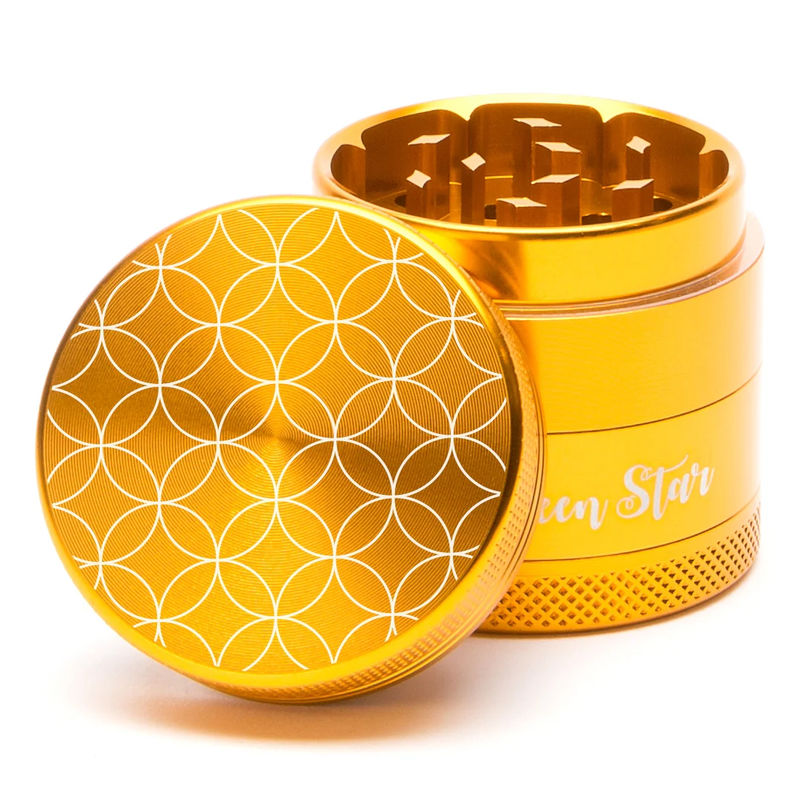 Green Star Novelty Small 4-Piece Grinder - Style:Circles - Color:Gold