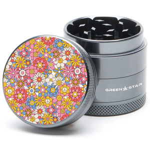 Green Star Novelty Small 4-Piece Grinder - Style:Flowers - Color:Grey