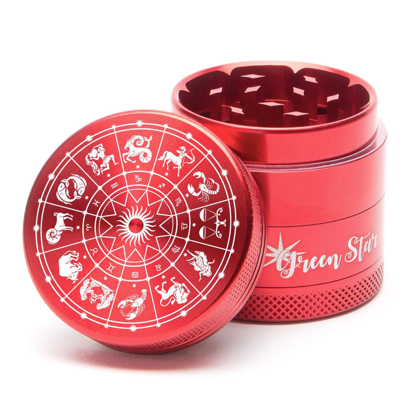 Green Star Novelty Small 4-Piece Grinder - Style:Horoscope - Color:Red