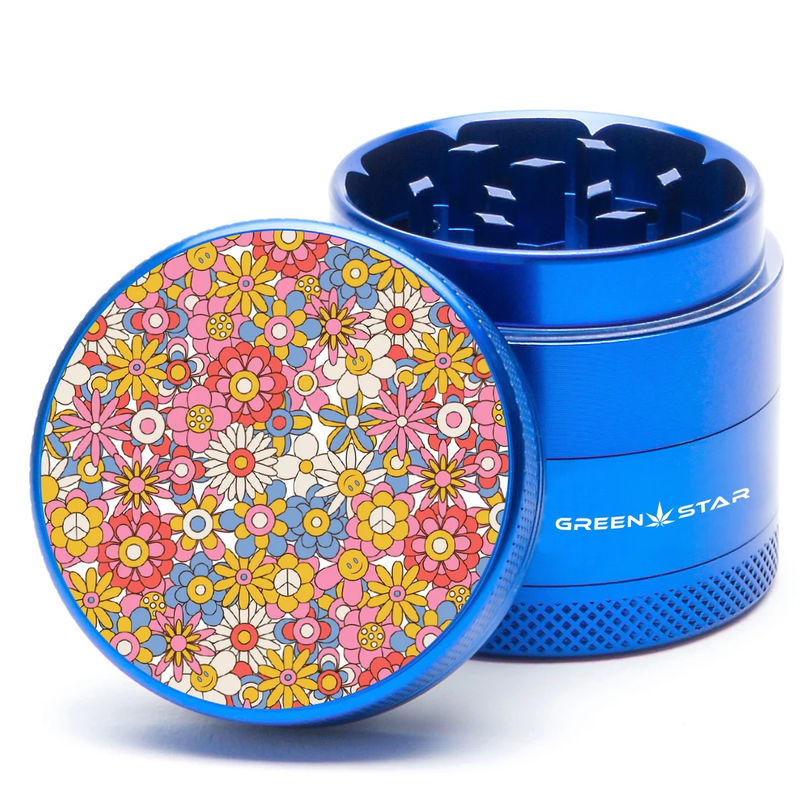Green Star Novelty Small 4-Piece Grinder - Style:Flowers - Color:Blue