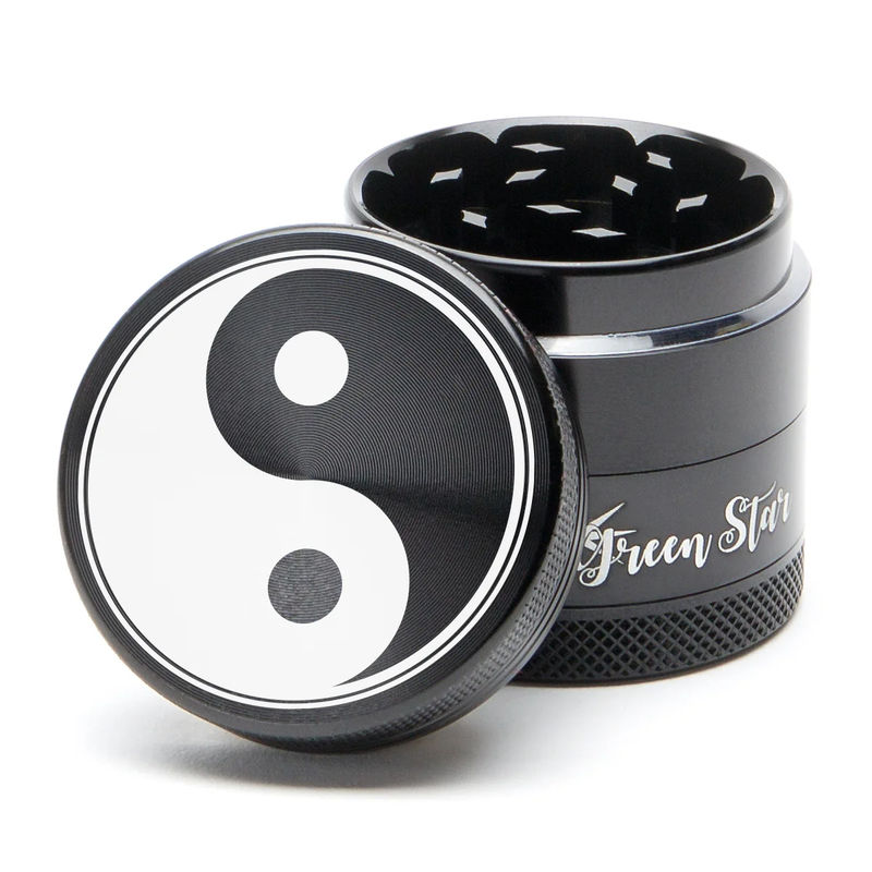 Green Star Novelty Small 4-Piece Grinder - Style:Yin Yang - Color:Black