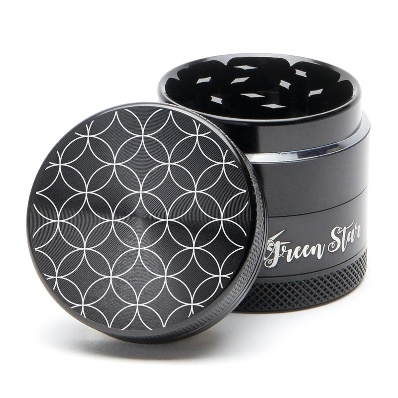 Green Star Novelty Small 4-Piece Grinder - Style:Circles - Color:Black