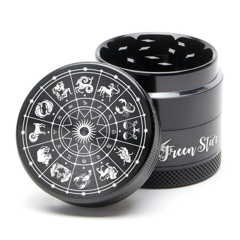 Green Star Novelty Small 4-Piece Grinder - Style:Horoscope - Color:Black