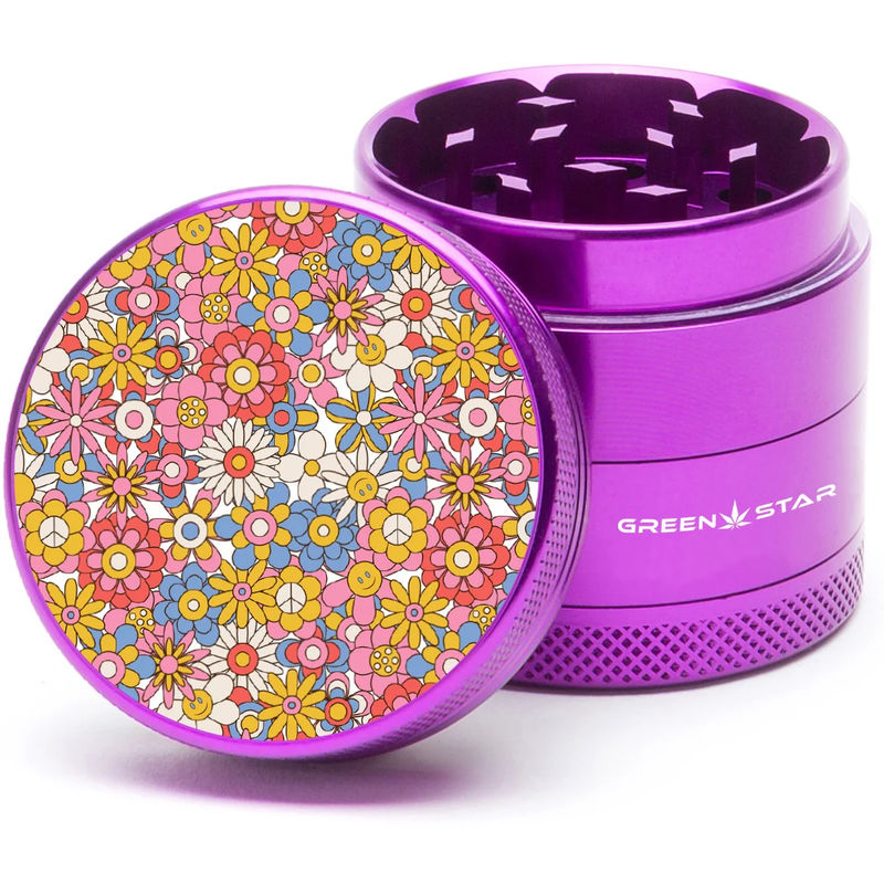 Green Star Novelty Small 4-Piece Grinder - Style:Flowers - Color:Purple