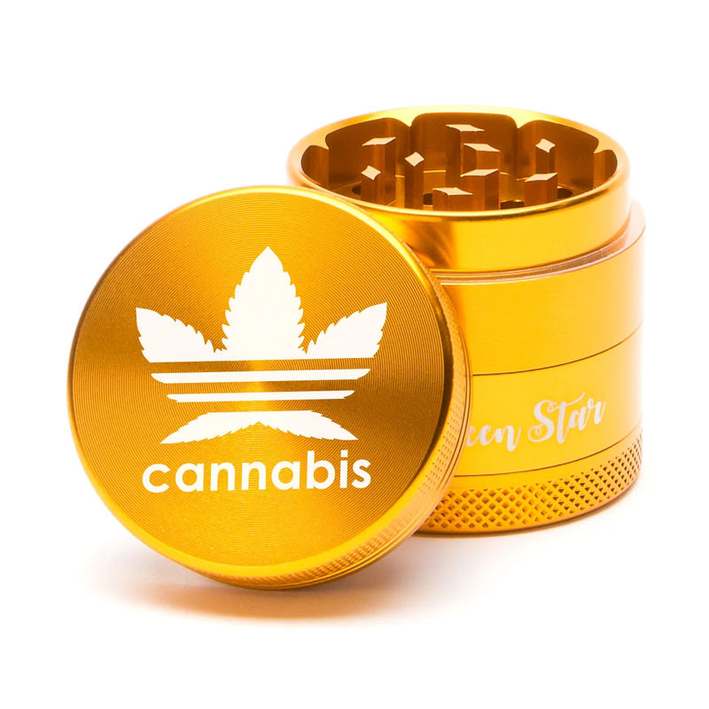 Green Star Novelty Small 4-Piece Grinder - Style:Cannabis - Color:Gold