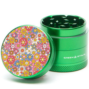 Green Star Novelty Small 4-Piece Grinder - Style:Flowers - Color:Green