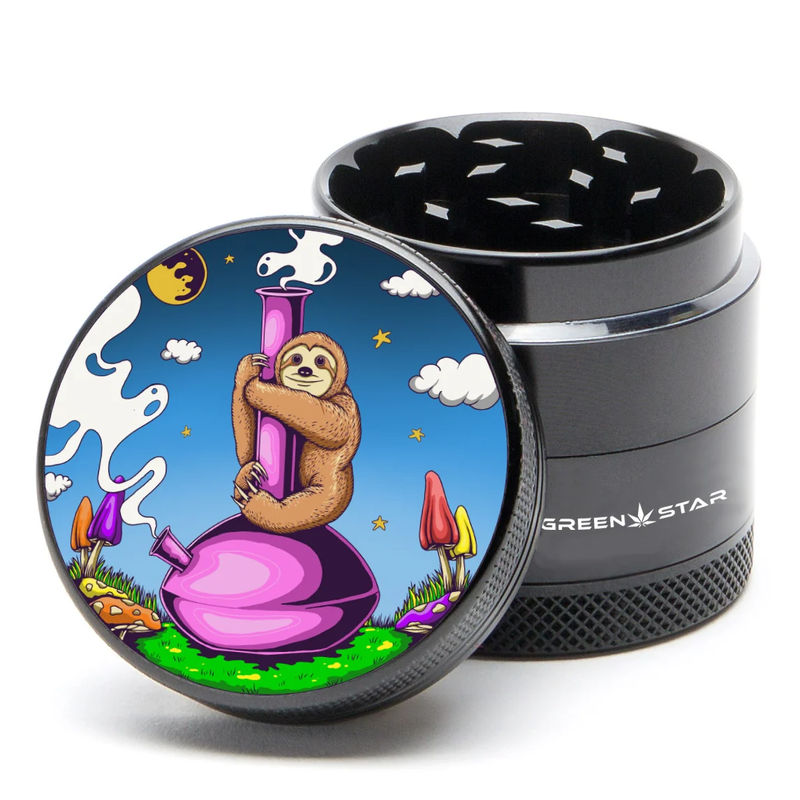 Green Star Creature Medium 4-Piece Grinder - Style:Sloth Bong - Color:Black