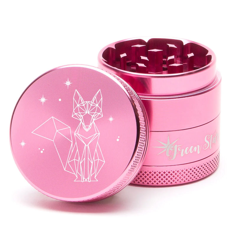 Green Star Creature Medium 4-Piece Grinder - Style:Fancy Fox - Color:Pink